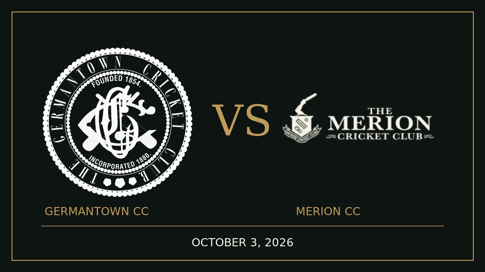 Germantown Cricket Club versus Merion Cricket Club logos, October 3, 2026